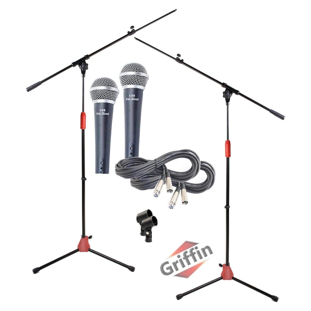 Soporte de Micrófono Telescópico GRIFFIN con 2 Micrófonos y Cables XLR