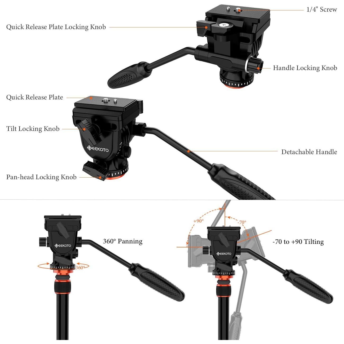 Trípode Profesional GEEKOTO para Cámara DSLR 195.58 cm