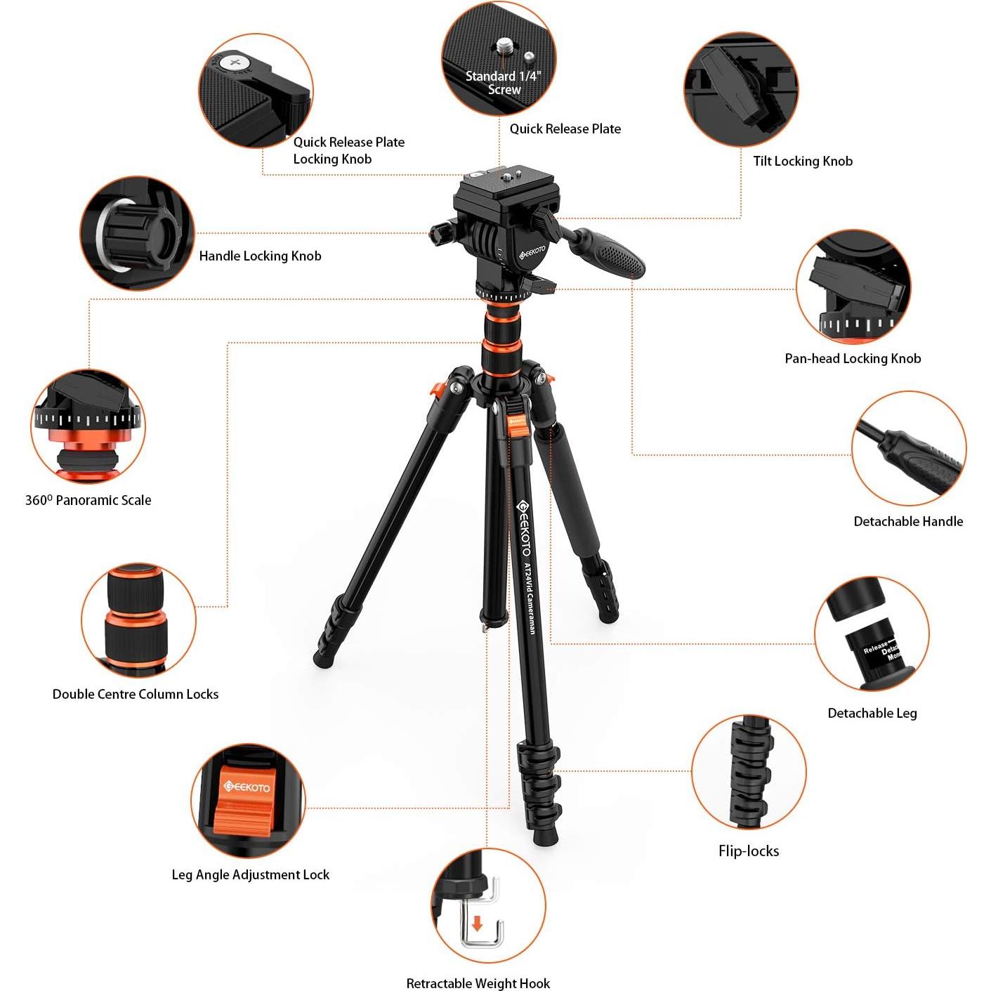 Trípode Profesional GEEKOTO para Cámara DSLR 195.58 cm