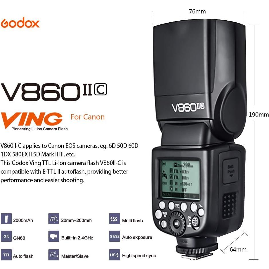 Flash Godox V860II-C para Cámara Canon E-TTL 1.06 kg GN60