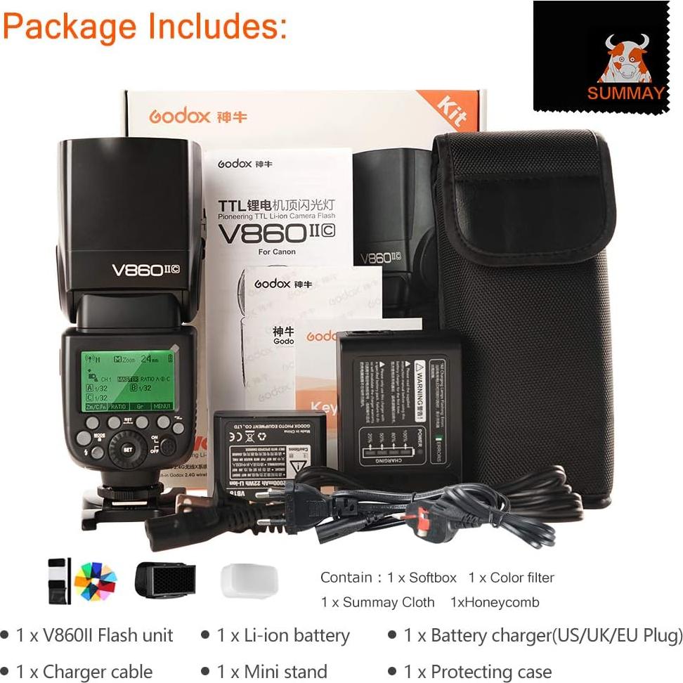 Flash Godox V860II-C para Cámara Canon E-TTL 1.06 kg GN60