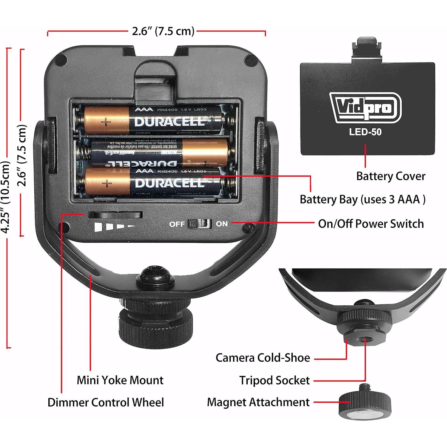 Luz LED Vidpro LED-50 para Fotografía y Video con Regulador
