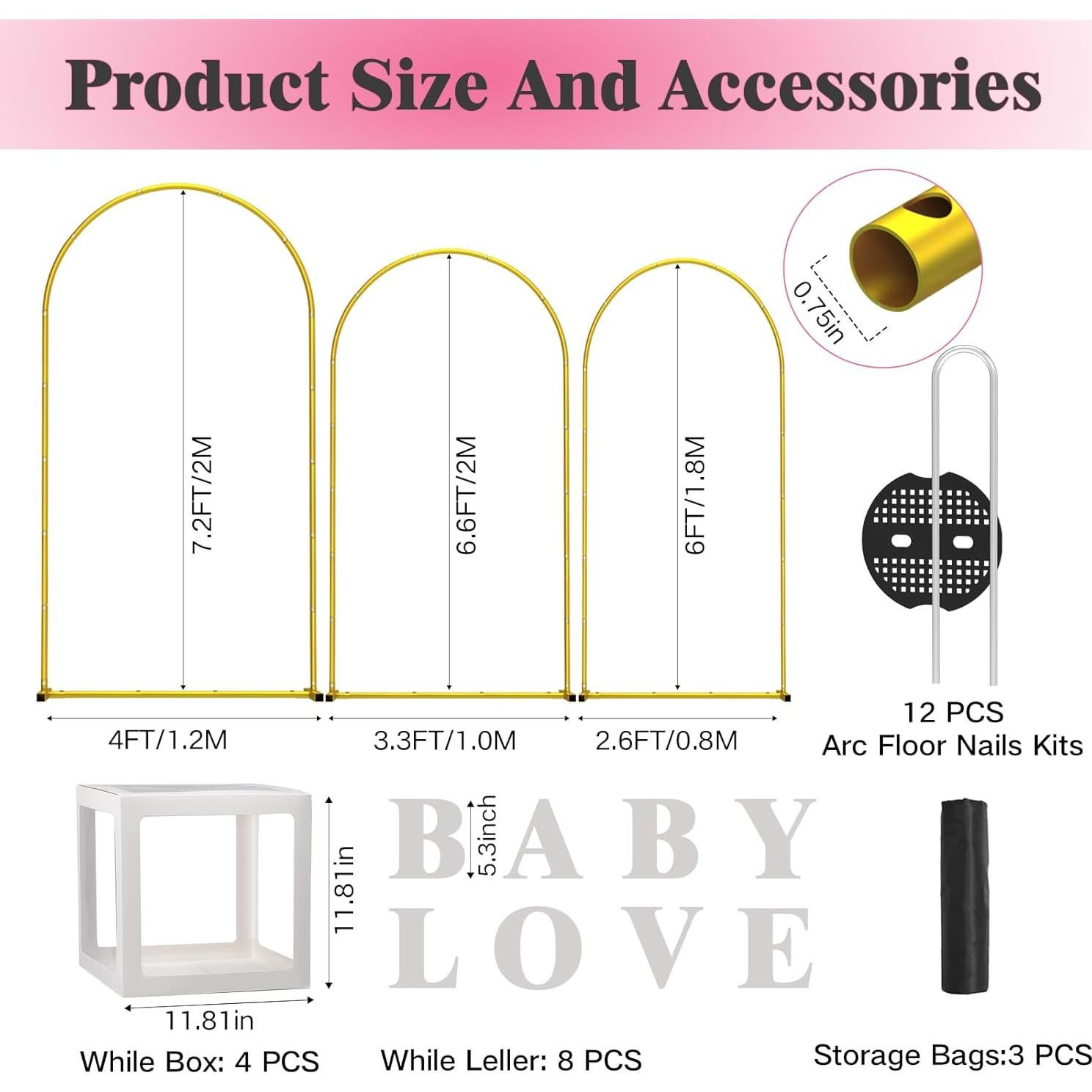 Soporte de fondo de arco dorado LIFENCE 3 niveles 2.18m-1.83m