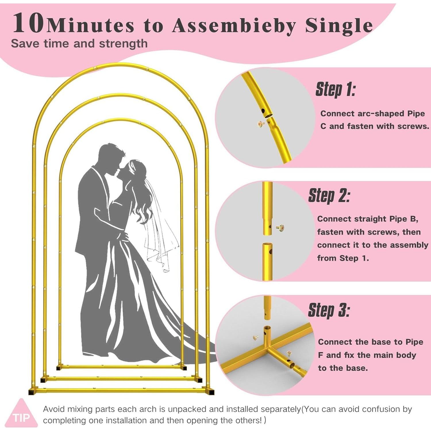 Soporte de fondo de arco dorado LIFENCE 3 niveles 2.18m-1.83m