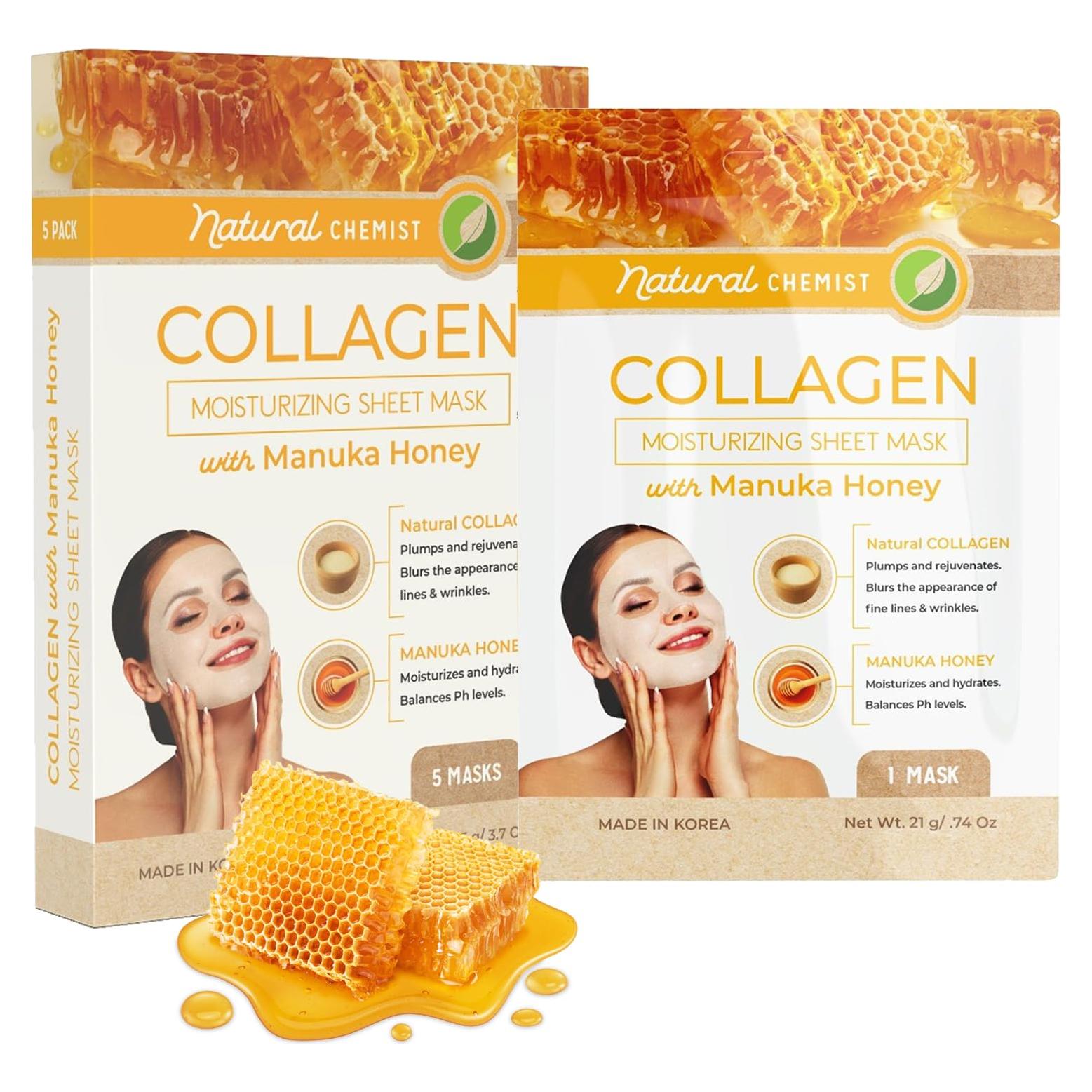 Mascarilla Facial Klar & Co Colágeno y Miel de Manuka - 5 Pzas