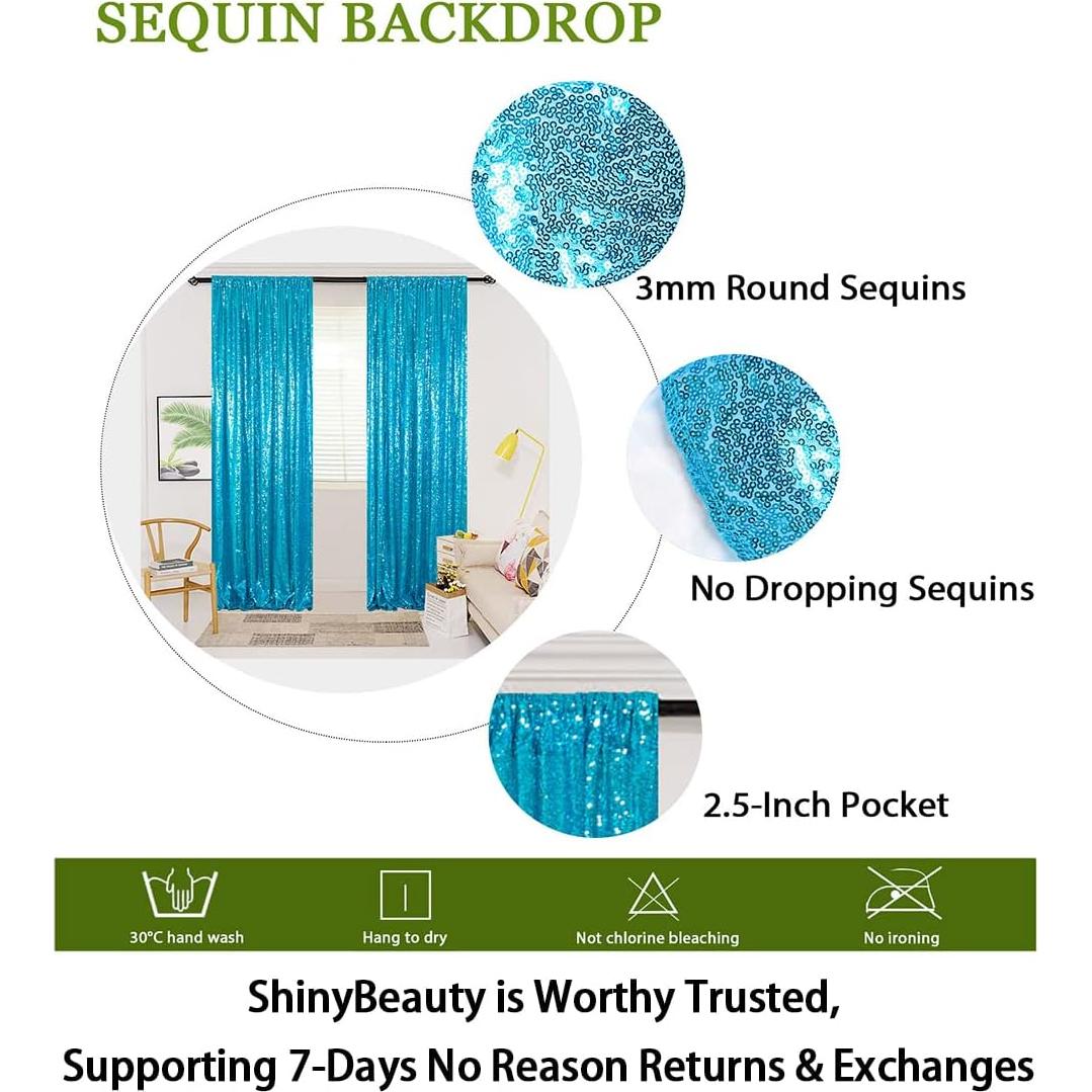 Cortinas de Lentejuelas ShinyBeauty 2 Paneles 0.61x2.44m Turquesa