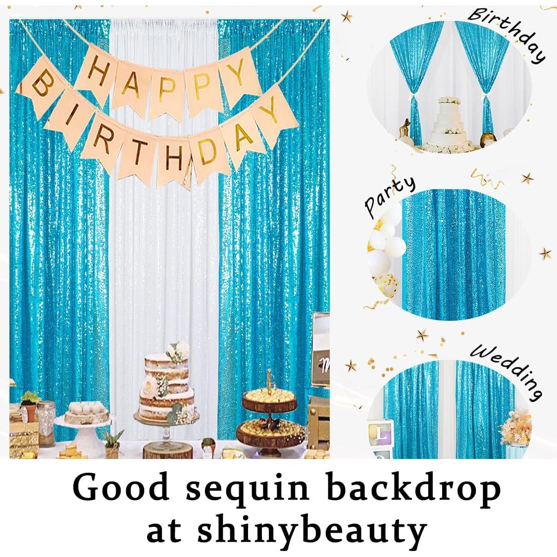 Cortinas de Lentejuelas ShinyBeauty 2 Paneles 0.61x2.44m Turquesa