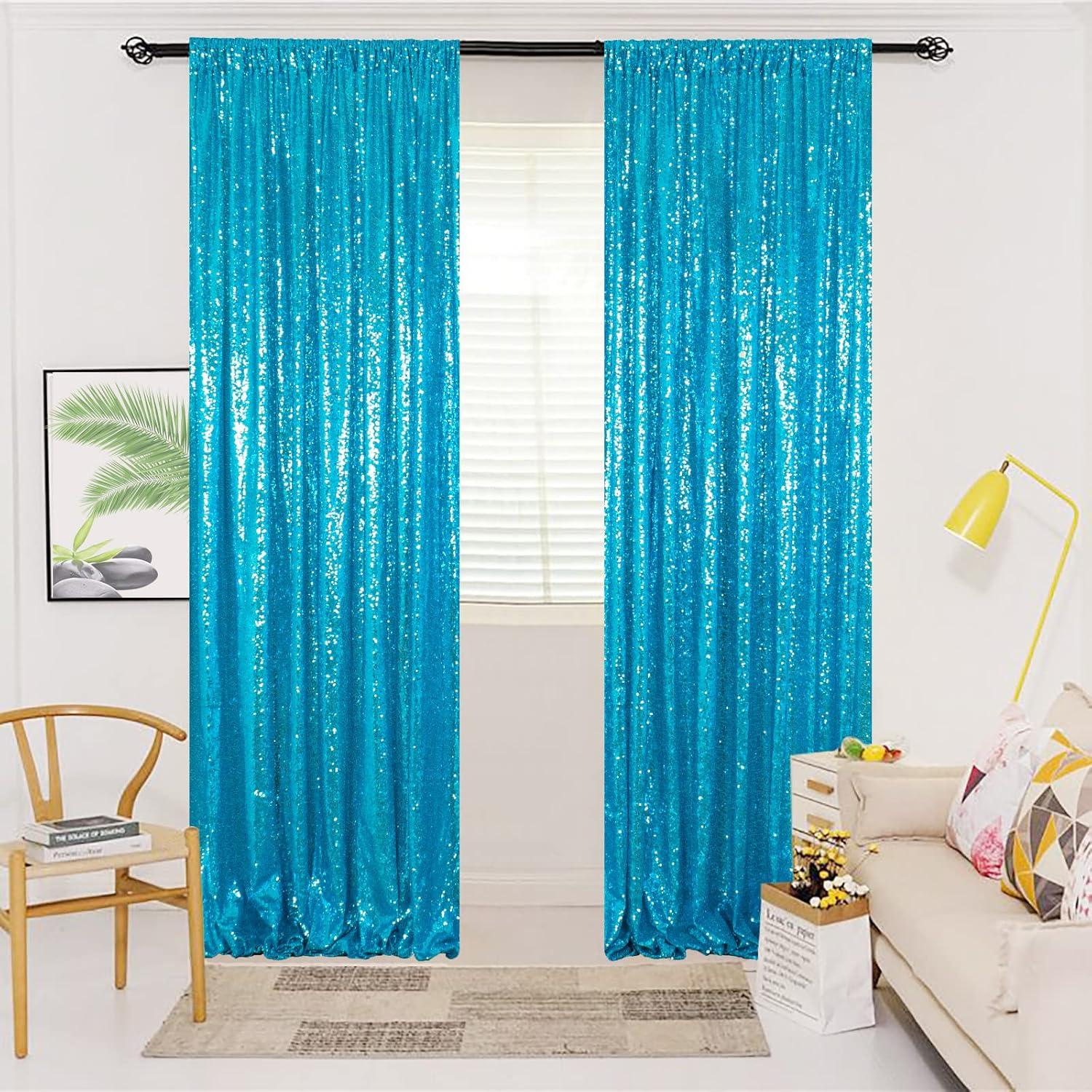 Cortinas de Lentejuelas ShinyBeauty 2 Paneles 0.61x2.44m Turquesa