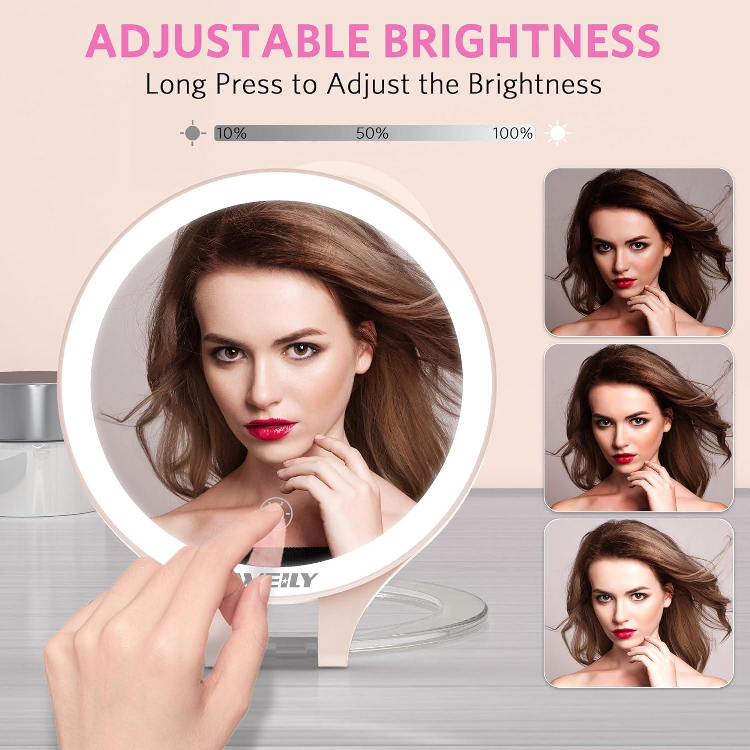 Espejo de Aumento WEILY 10X/1X con Luz LED Plegable Rosa