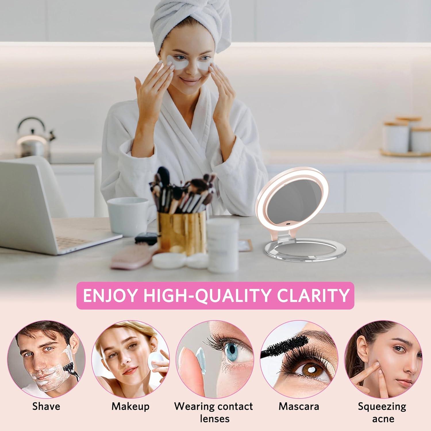 Espejo de Aumento WEILY 10X/1X con Luz LED Plegable Rosa