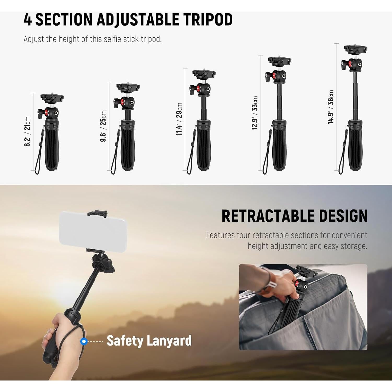 Trípode NEEWER TP38 para Cámara y Teléfono Móvil 38 cm