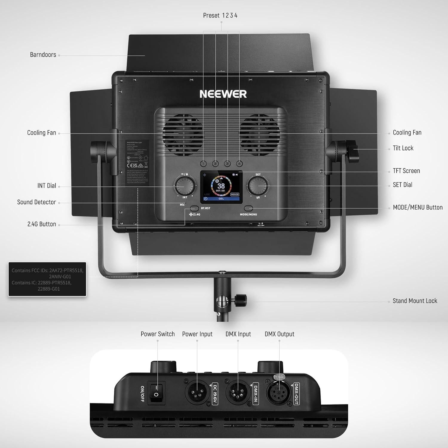 Panel de Luz LED RGB NEEWER PL60C 60W con Soporte Ajustable