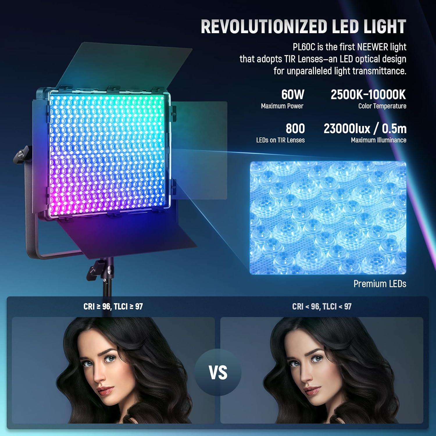 Panel de Luz LED RGB NEEWER PL60C 60W con Soporte Ajustable