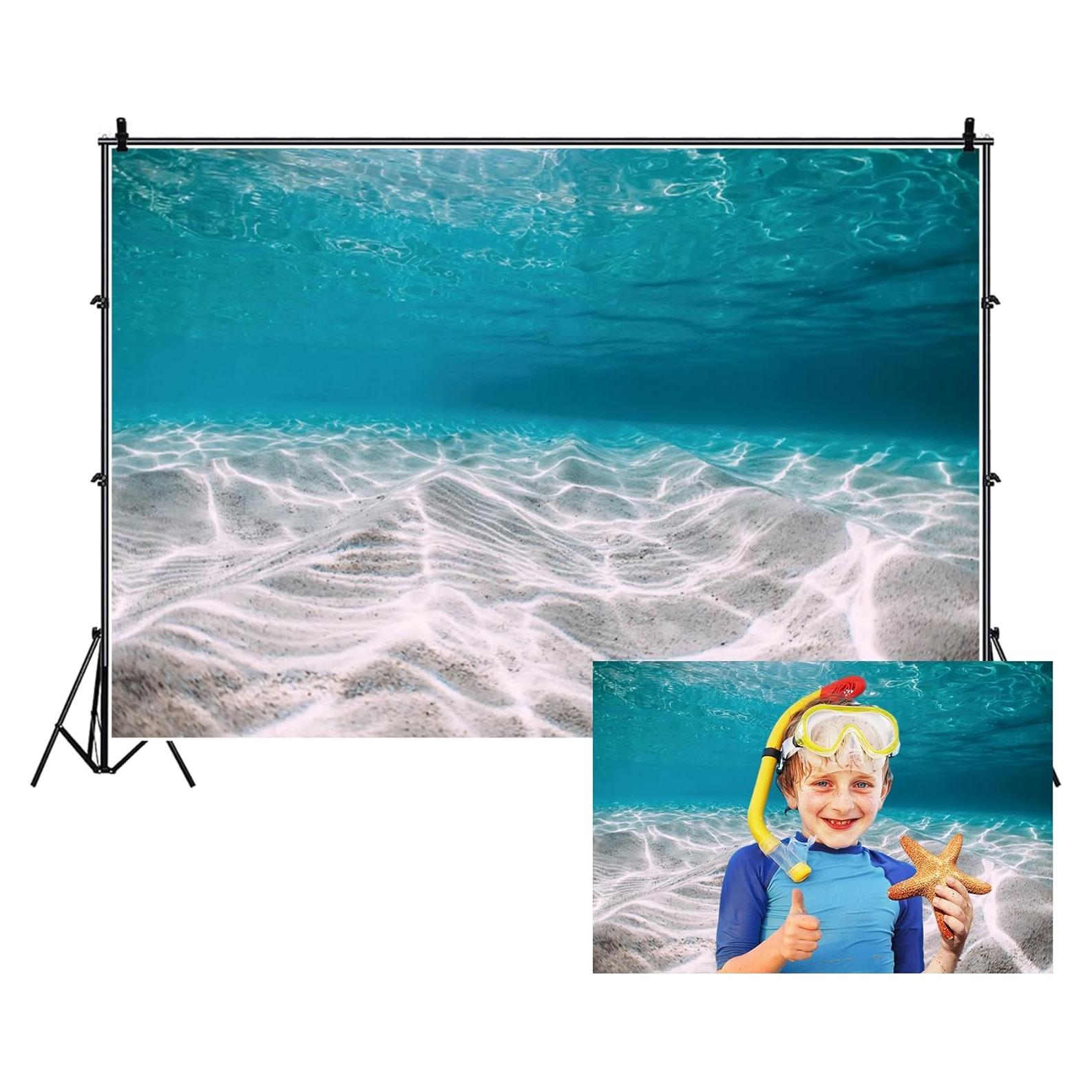 Renaiss 10x6.5ft Under The Sea Backdrop Blue Sea Water Ocean Sunshine Sunlight Deep Underwater World Aquarium Photography Background for Travel Holiday Seaside Party Decor Photo Studio Props