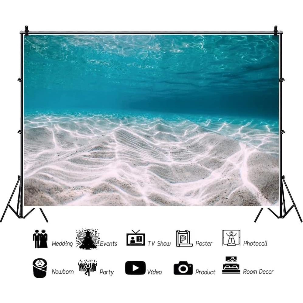 Renaiss 10x6.5ft Under The Sea Backdrop Blue Sea Water Ocean Sunshine Sunlight Deep Underwater World Aquarium Photography Background for Travel Holiday Seaside Party Decor Photo Studio Props