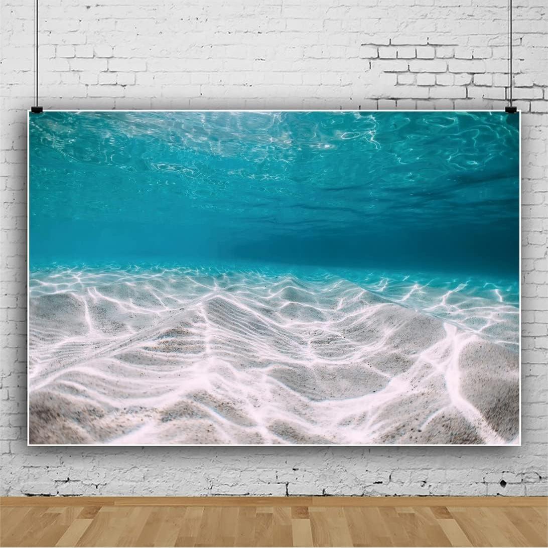 Renaiss 10x6.5ft Under The Sea Backdrop Blue Sea Water Ocean Sunshine Sunlight Deep Underwater World Aquarium Photography Background for Travel Holiday Seaside Party Decor Photo Studio Props