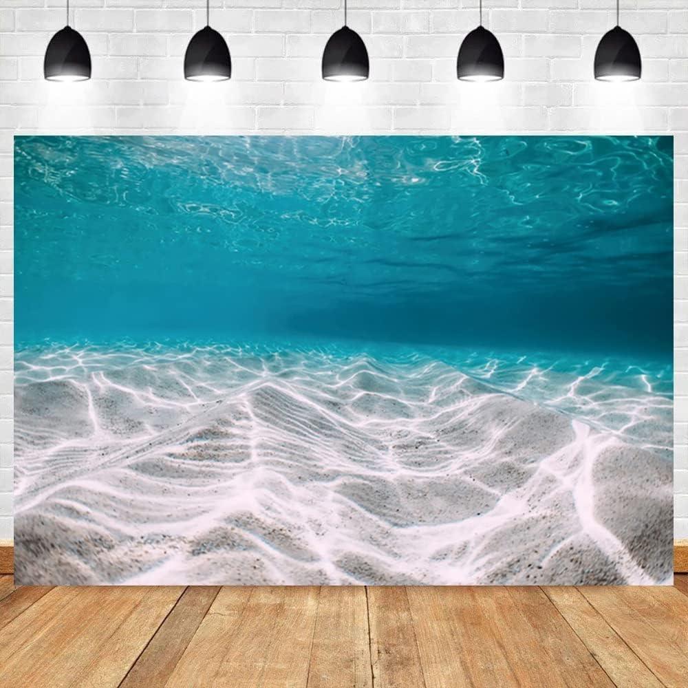 Renaiss 10x6.5ft Under The Sea Backdrop Blue Sea Water Ocean Sunshine Sunlight Deep Underwater World Aquarium Photography Background for Travel Holiday Seaside Party Decor Photo Studio Props