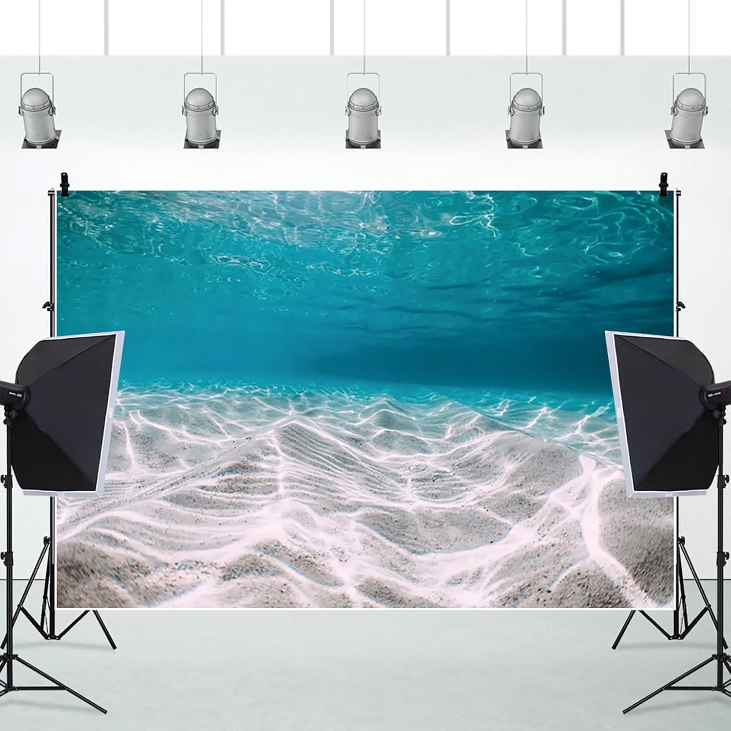 Renaiss 10x6.5ft Under The Sea Backdrop Blue Sea Water Ocean Sunshine Sunlight Deep Underwater World Aquarium Photography Background for Travel Holiday Seaside Party Decor Photo Studio Props