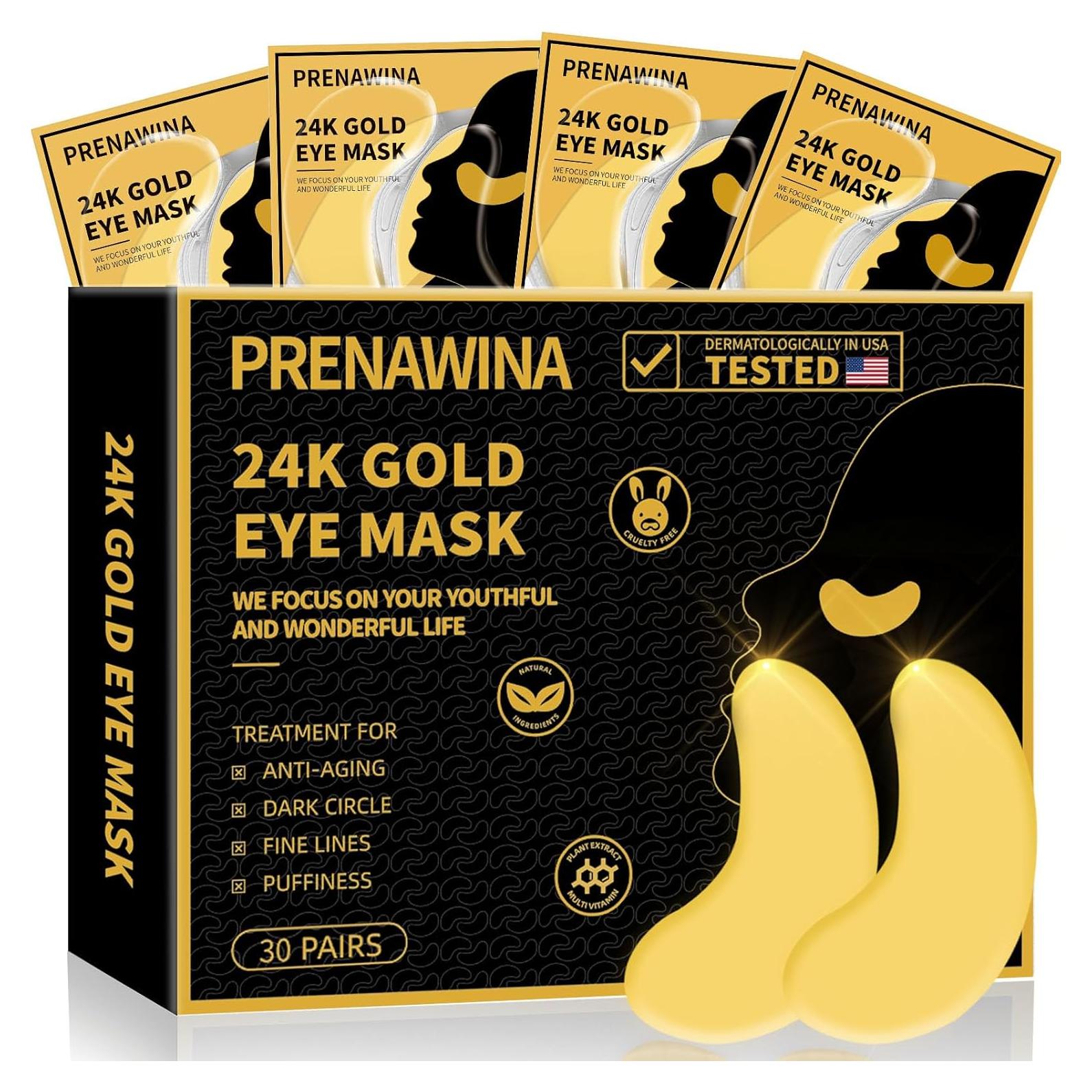 Parches para Ojos Prenawina 30 Pares Colágeno y Oro