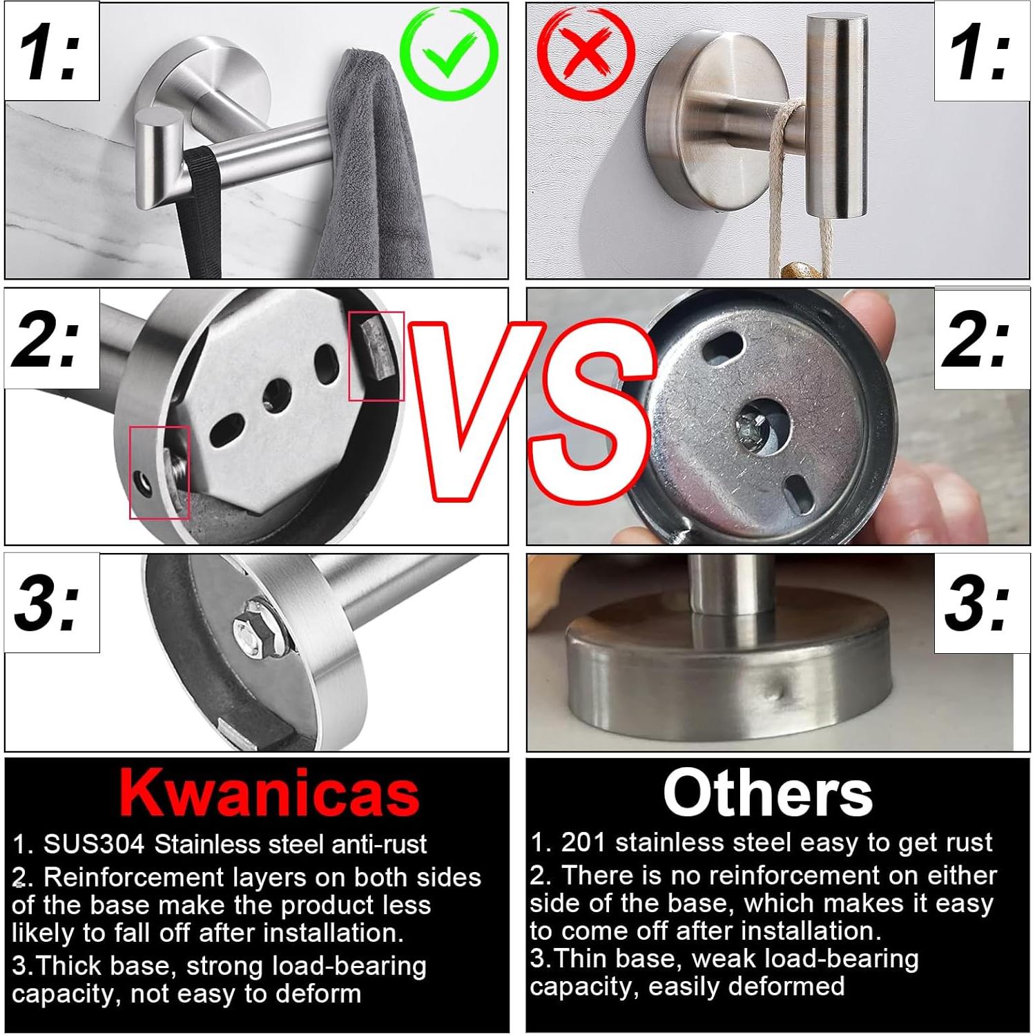Ganchos Doble Kwanicas Acero Inoxidable Cepillado 2 Paquete