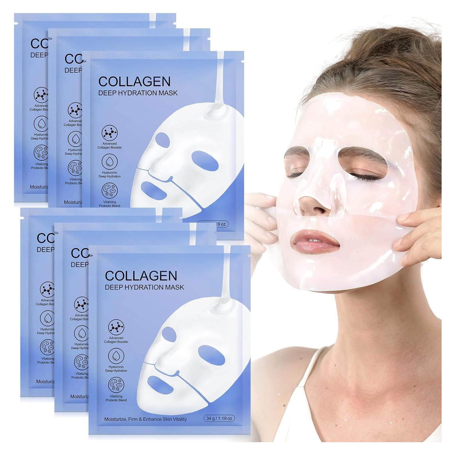 Mascarilla Facial de Colágeno Akeeronn 6 Pcs Hidratante
