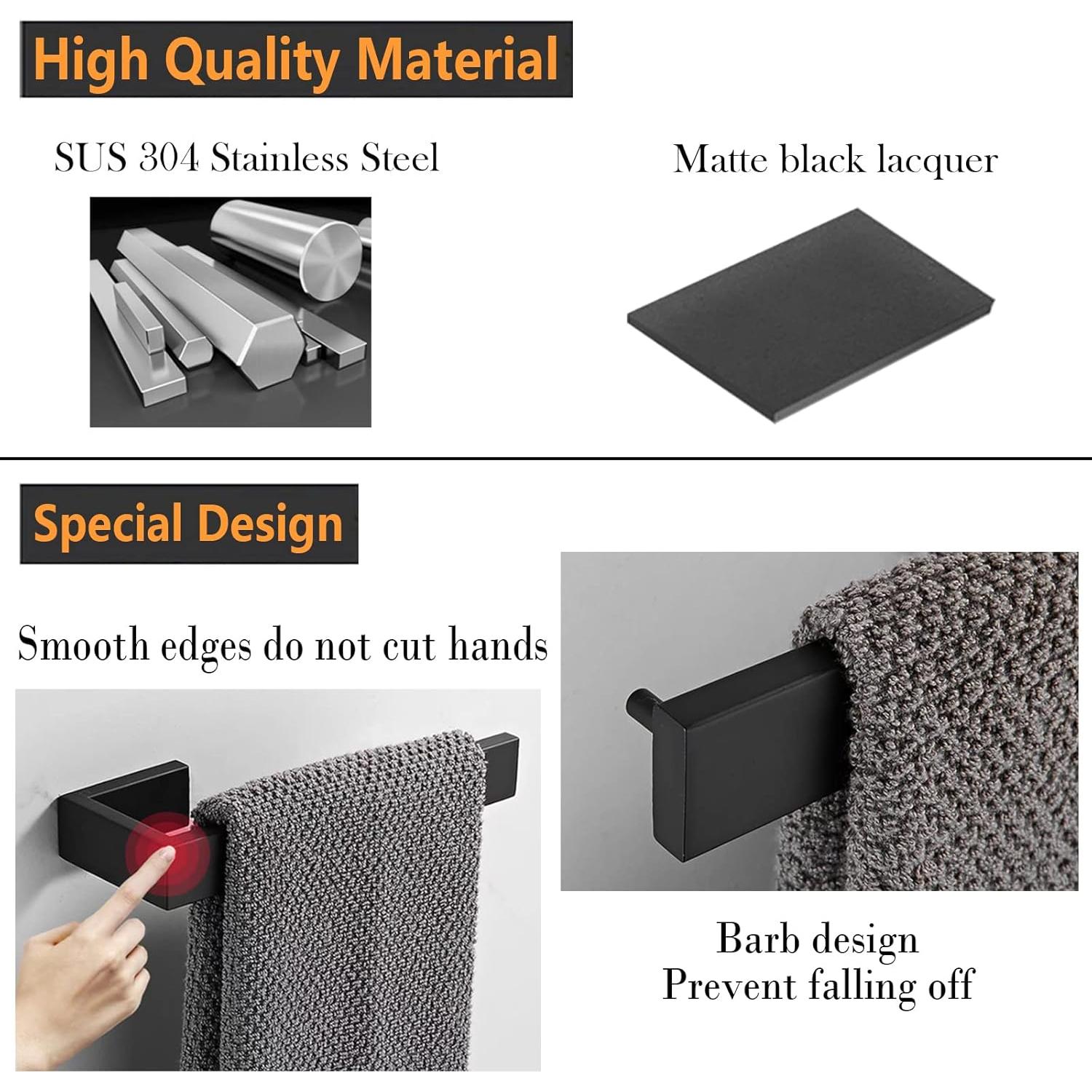 Soporte para Toalla de Mano JOPOFI Acero Inoxidable Negro 21 cm