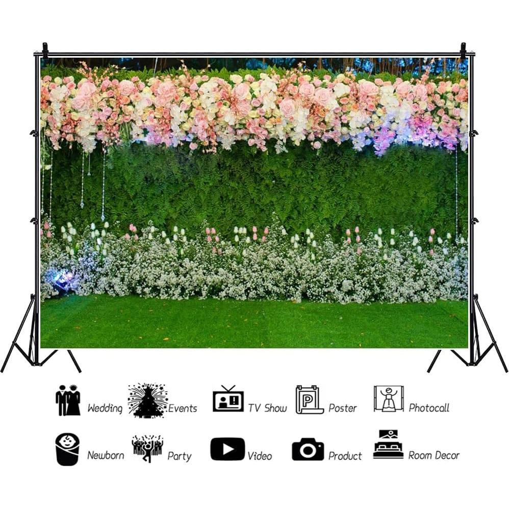 Fondo de Fotografía Vinilo 210x150cm Flores Rosa Boda