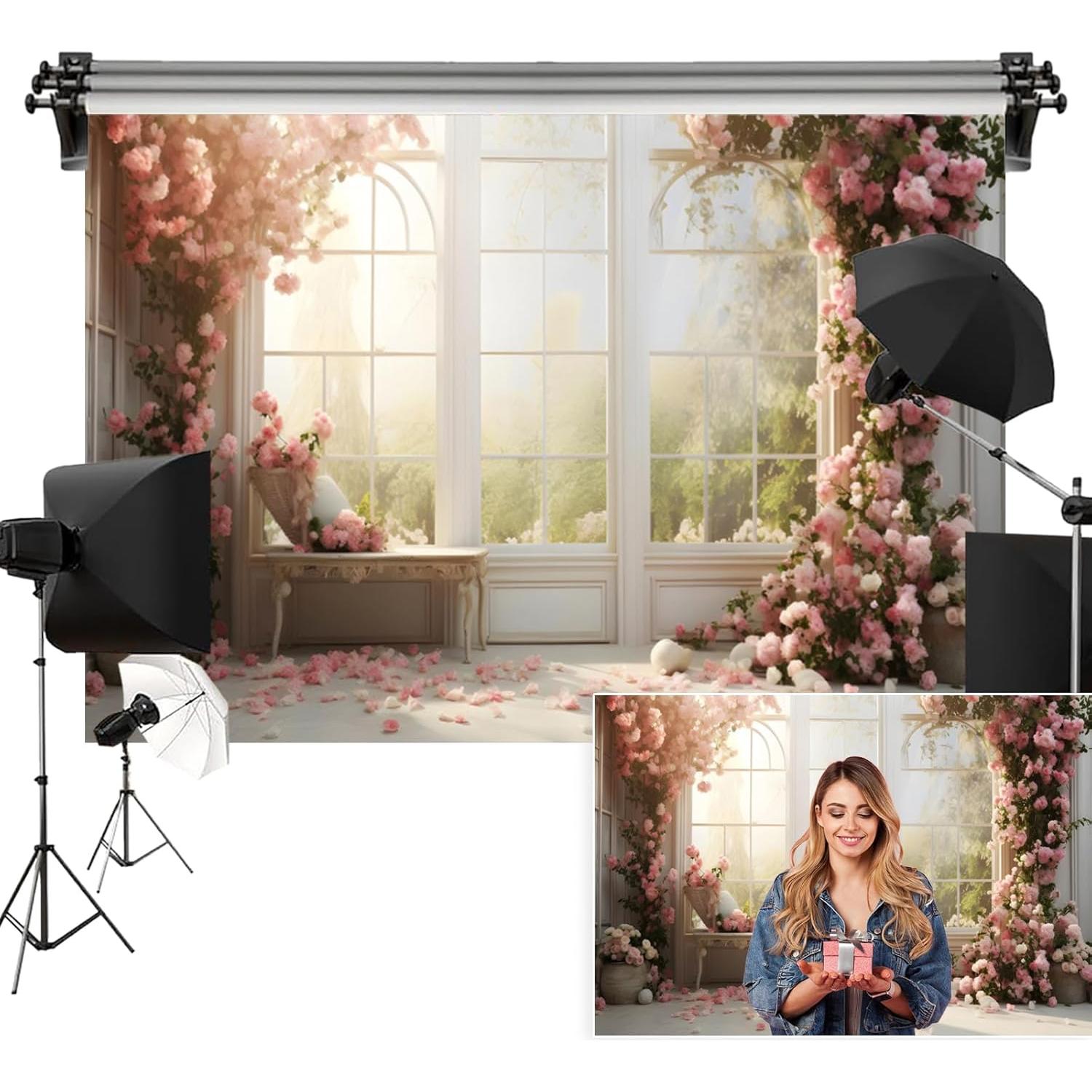 Fondo de Fotografía Floral Rosa 2.7x1.8m Poliester Vie Savaran