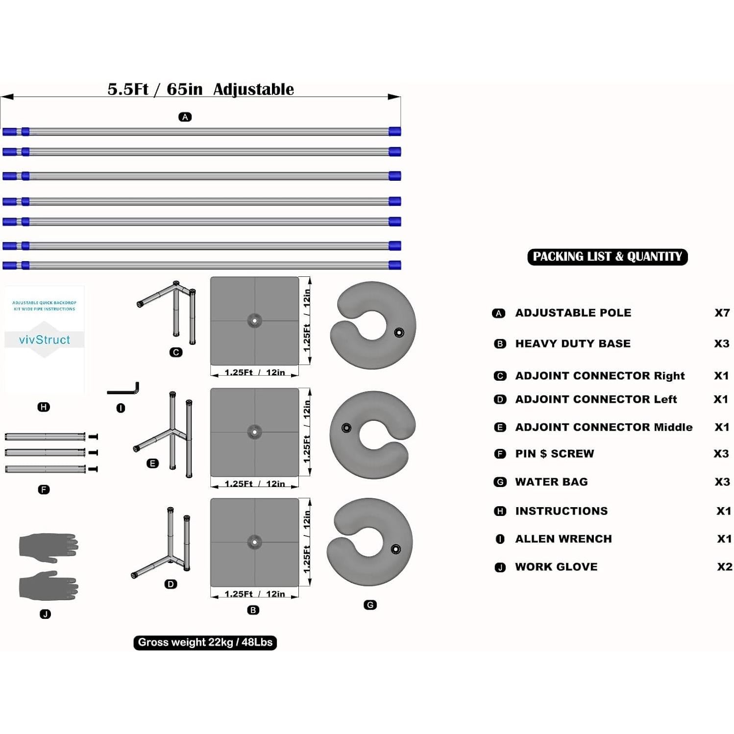Soporte de Fondo Portátil Ajustable VivStruct 10x6m Doble Barra