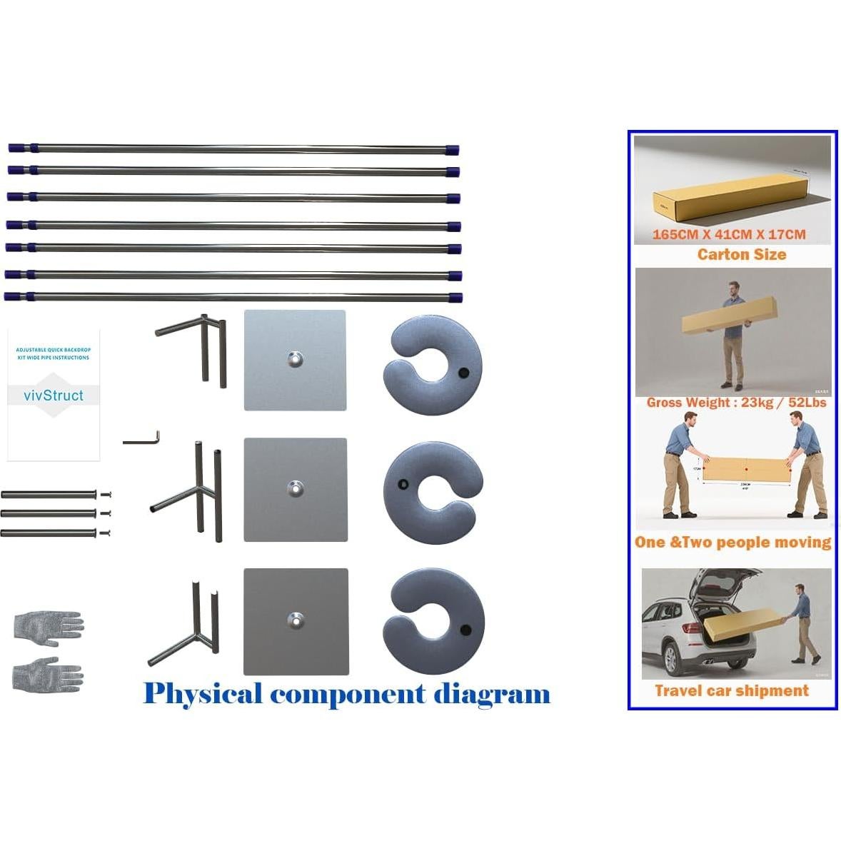 Soporte de Fondo Portátil Ajustable VivStruct 10x6m Doble Barra