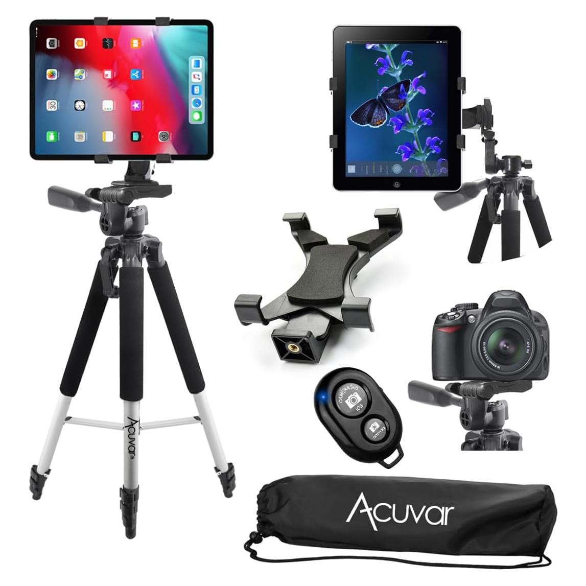 Trípode Acuvar Pro Series 57" Aluminio + Soporte Tablet + Control Remoto