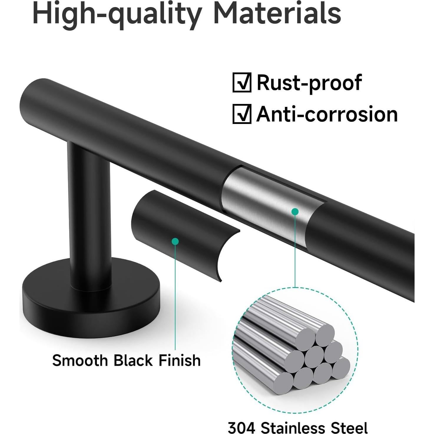Barra de Toalla Negra Mate USHOWER 66 cm Acero Inoxidable