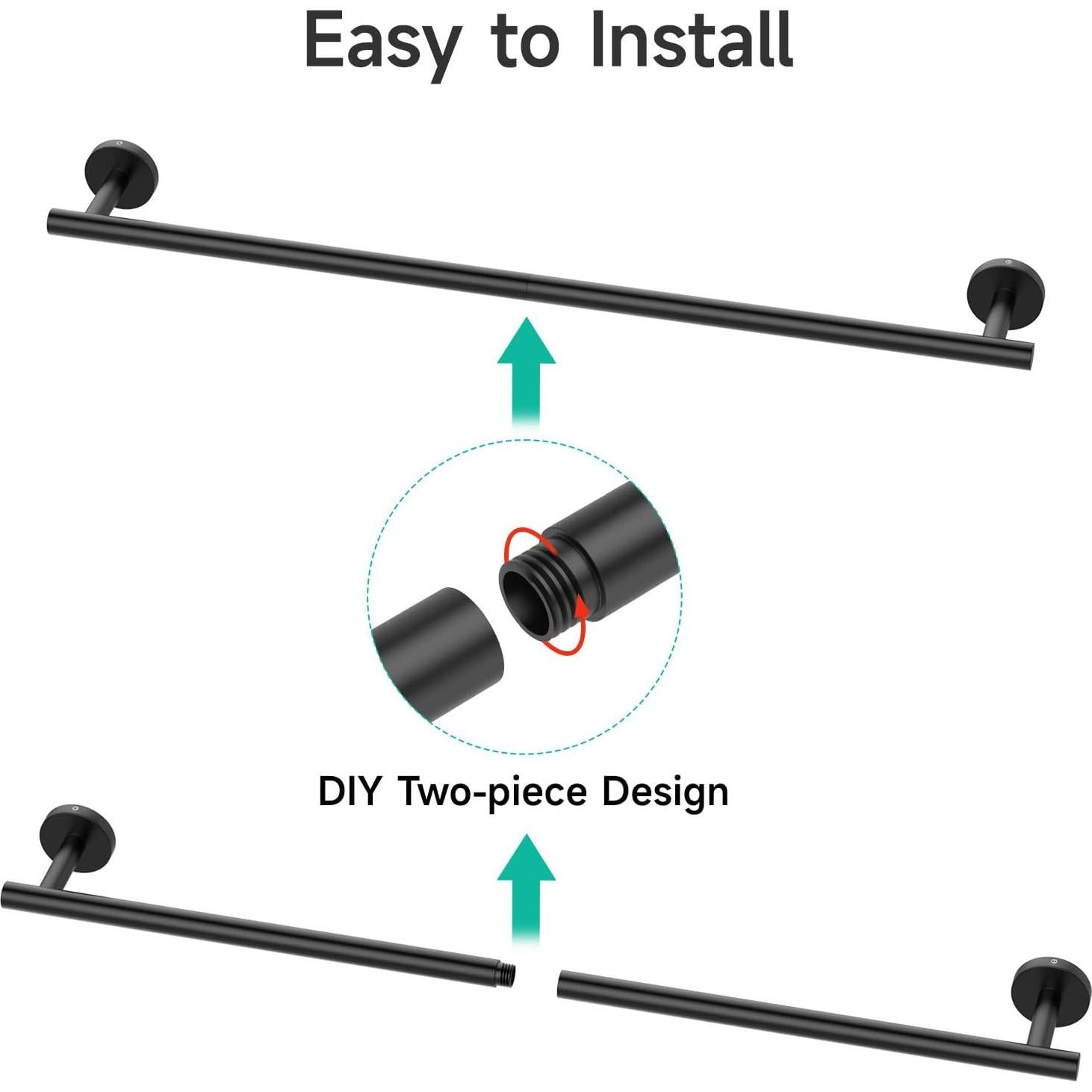 Barra de Toalla Negra Mate USHOWER 66 cm Acero Inoxidable