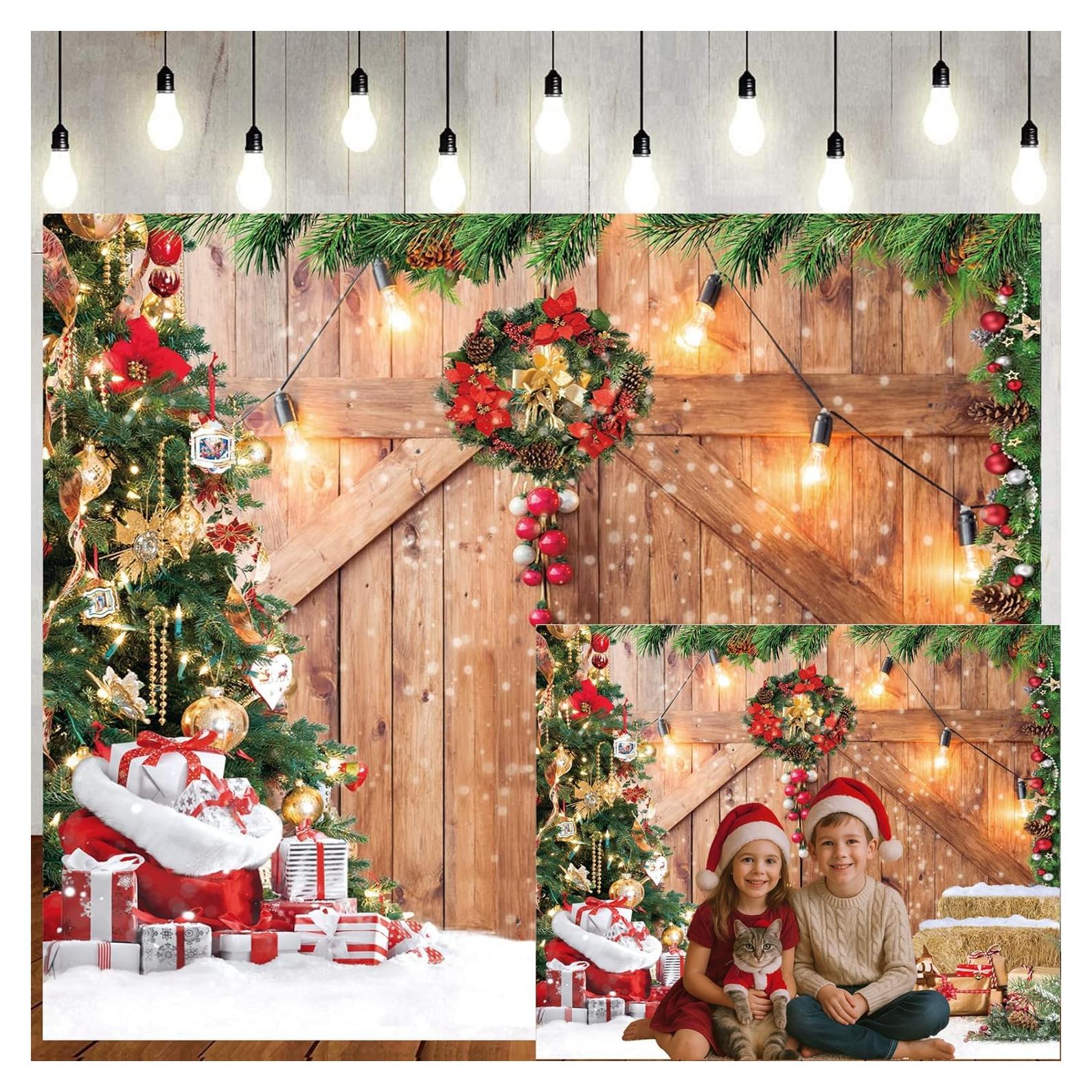 Fondo de Navidad LTLYH 7x1.5m Puerta de Granero Rústica