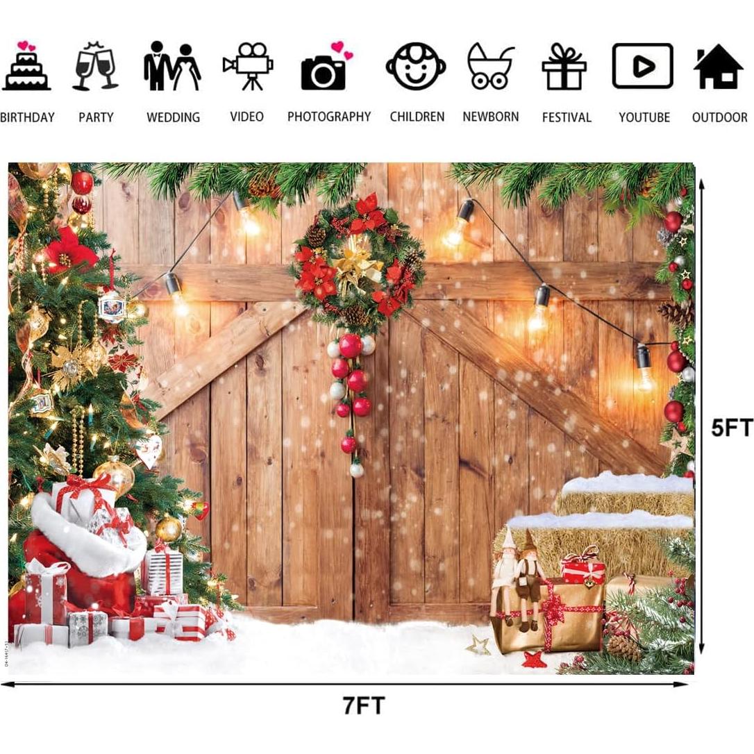Fondo de Navidad LTLYH 7x1.5m Puerta de Granero Rústica