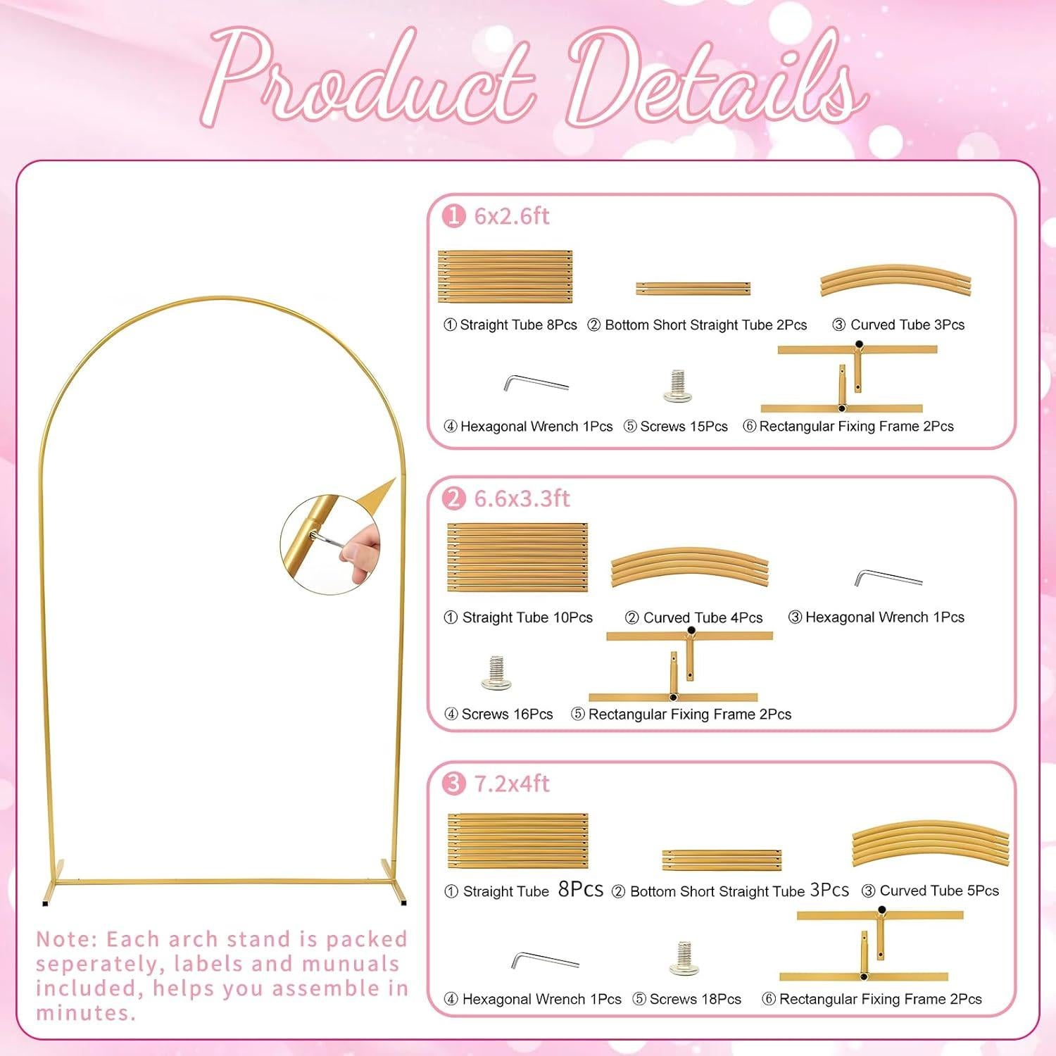 Soporte de fondo de arco dorado Ipalmay 2.2m/2m/1.8m para fiestas