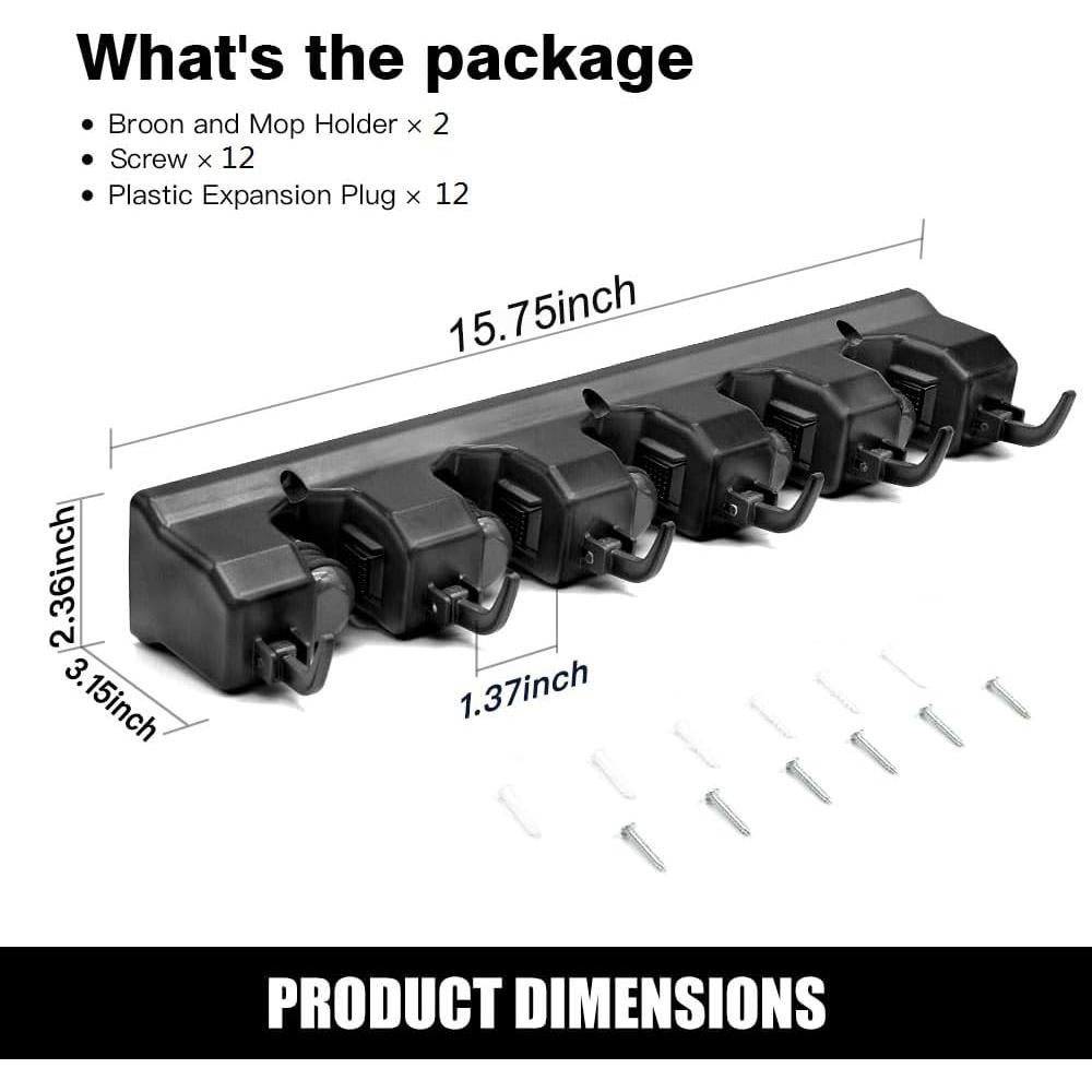 Soporte de Escoba IMILLET 2 Paquetes con 6 Ganchos