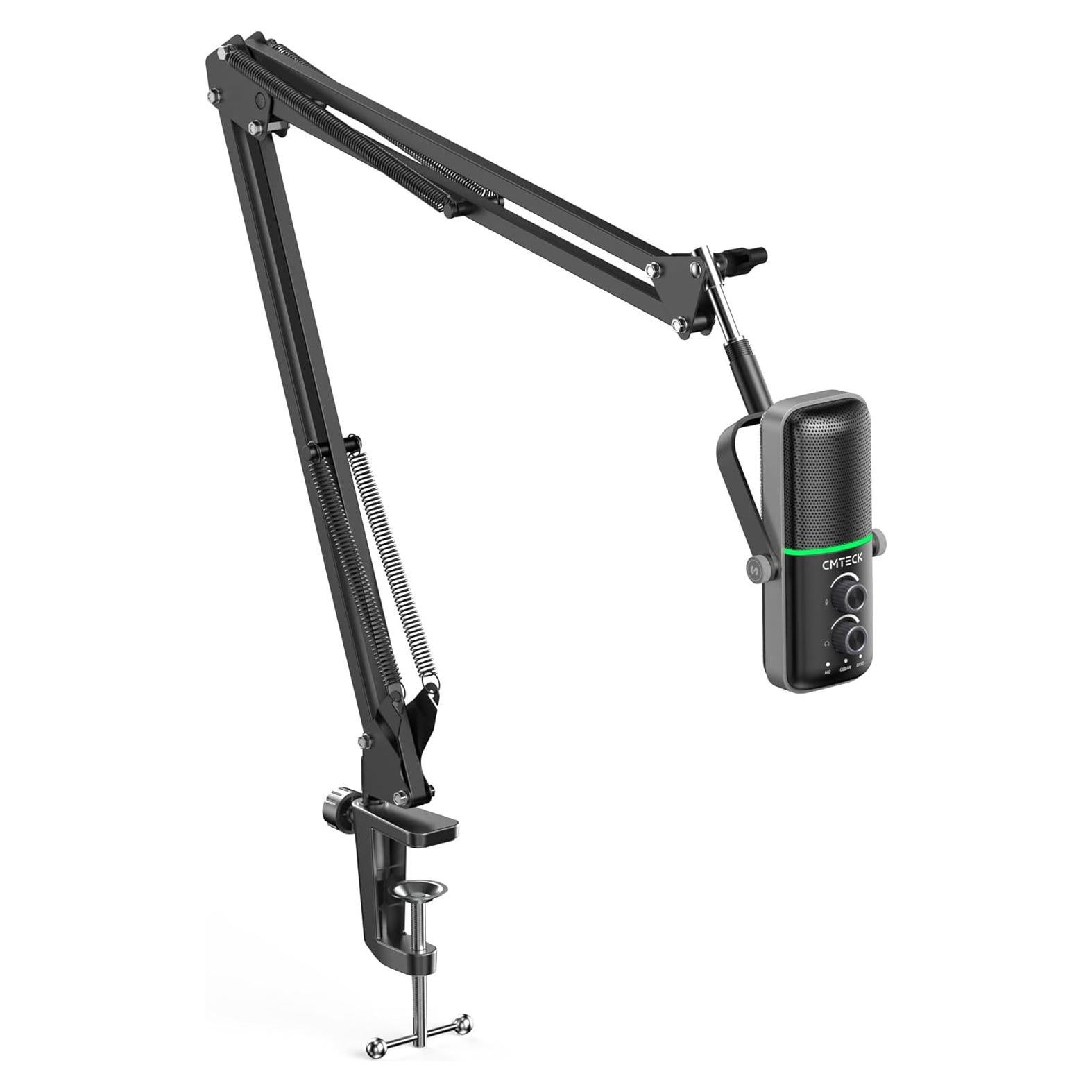 CMTECK Gaming Microphone Set, Dynamic PC Mic, Computer RGB Mic Kit with Boom Arm Stand, Mute Button, Gain Knob, Headphones Jack, Three Sound Mode, Perfect for Recording, Streaming