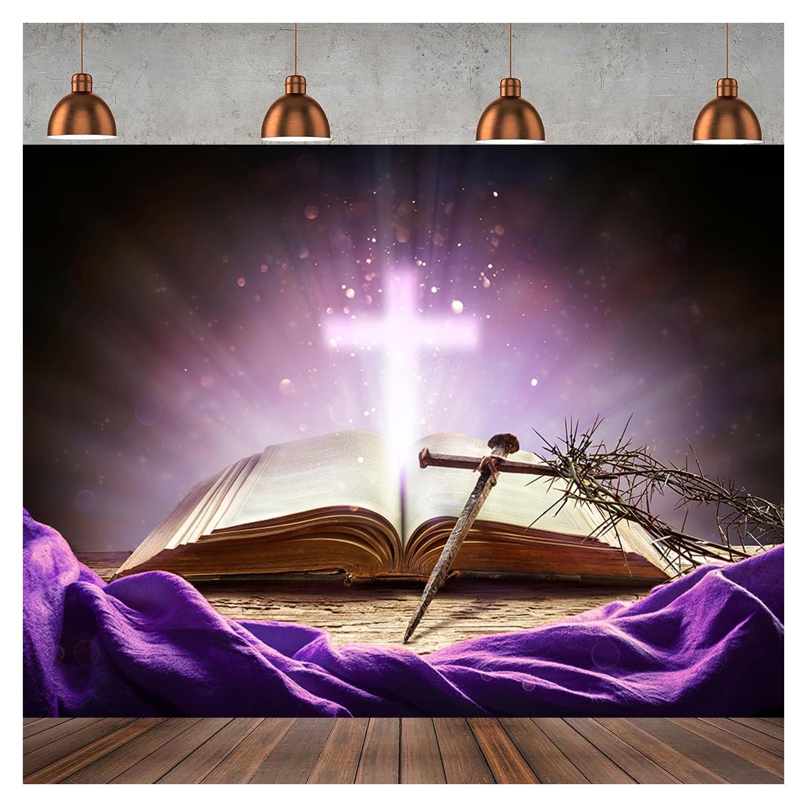 Fondo Fotográfico 8x6ft Hnzwbxg Biblia Cruz Espinas