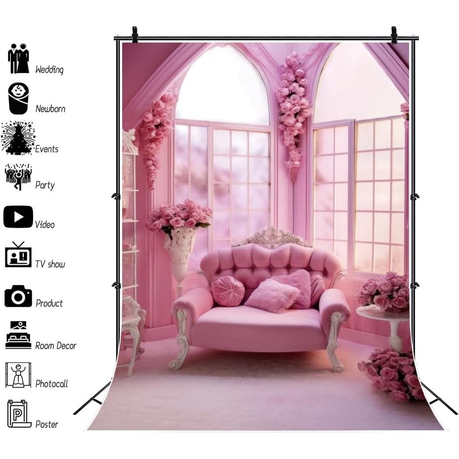 Fondo de Fotografía Laeacco 3x5ft Vinilo Rosa Flores