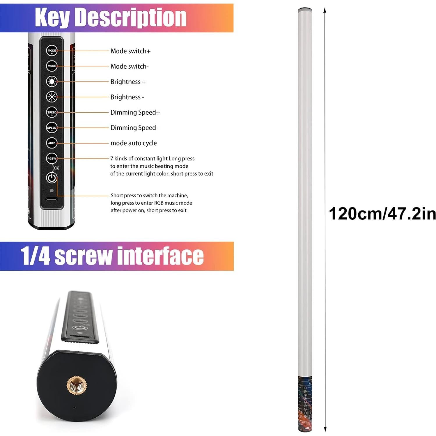 Luz LED Fotográfica Portátil Leshiou 120cm RGB Regulable