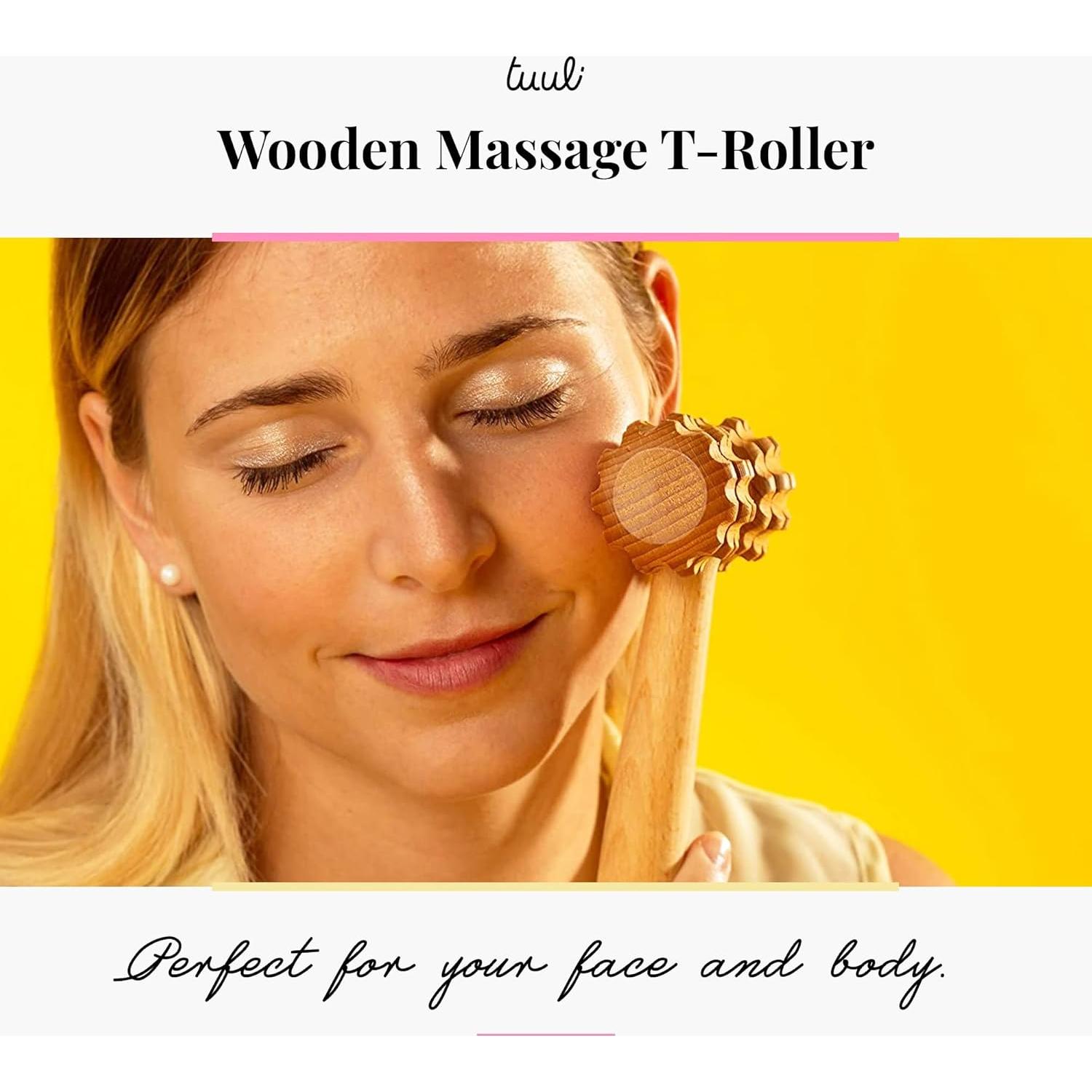 Rodillo de Masaje Facial Tuuli - Madera Natural 24x10 cm
