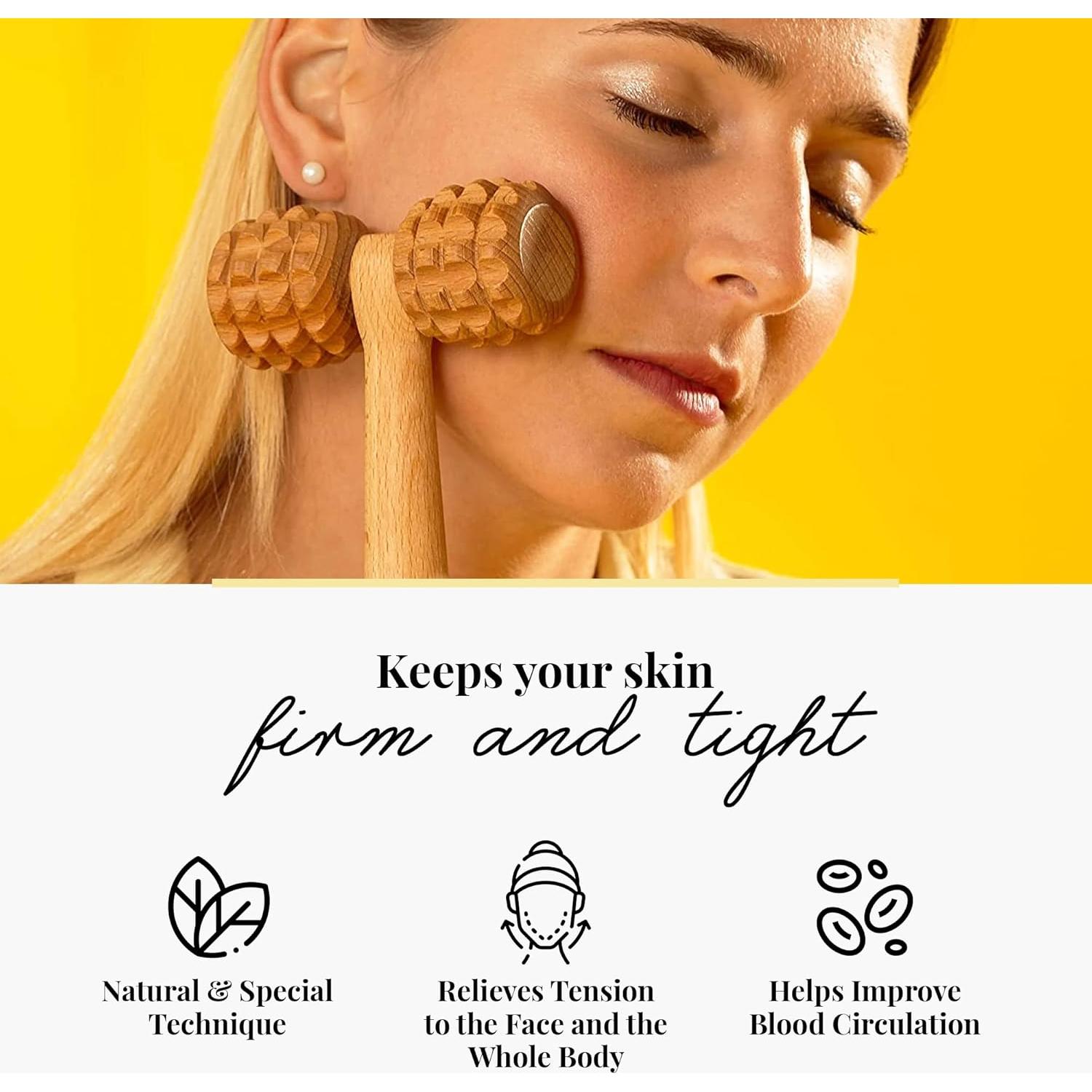 Rodillo de Masaje Facial Tuuli - Madera Natural 24x10 cm