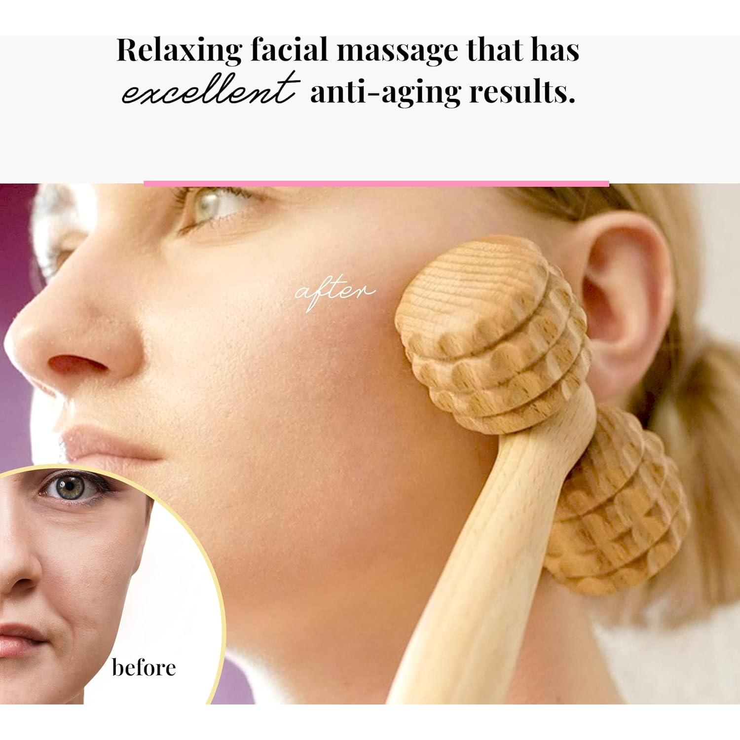 Rodillo de Masaje Facial Tuuli - Madera Natural 24x10 cm