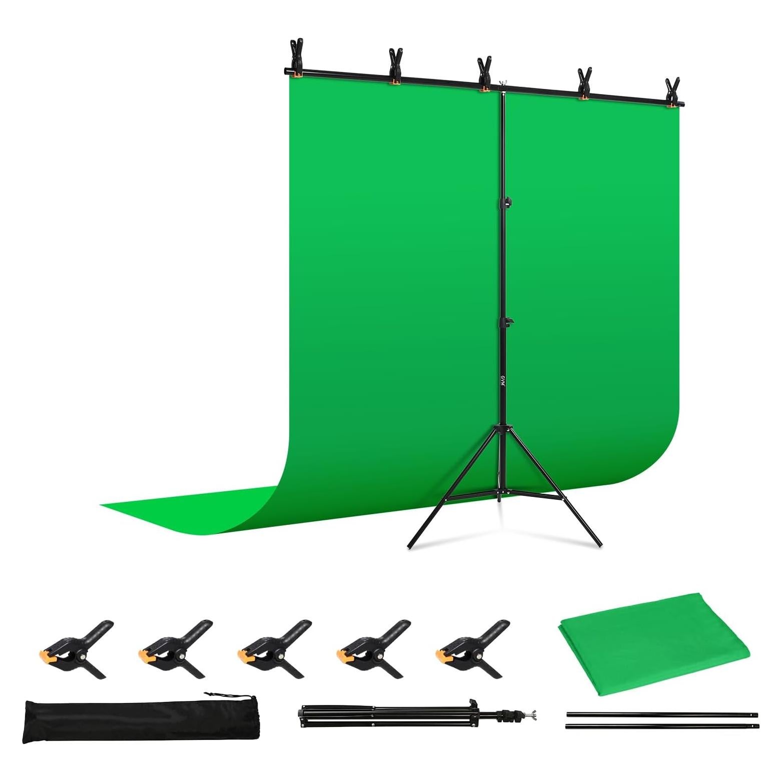 Pantalla Verde GVM 5x6.5ft con Soporte Ajustable y Clips