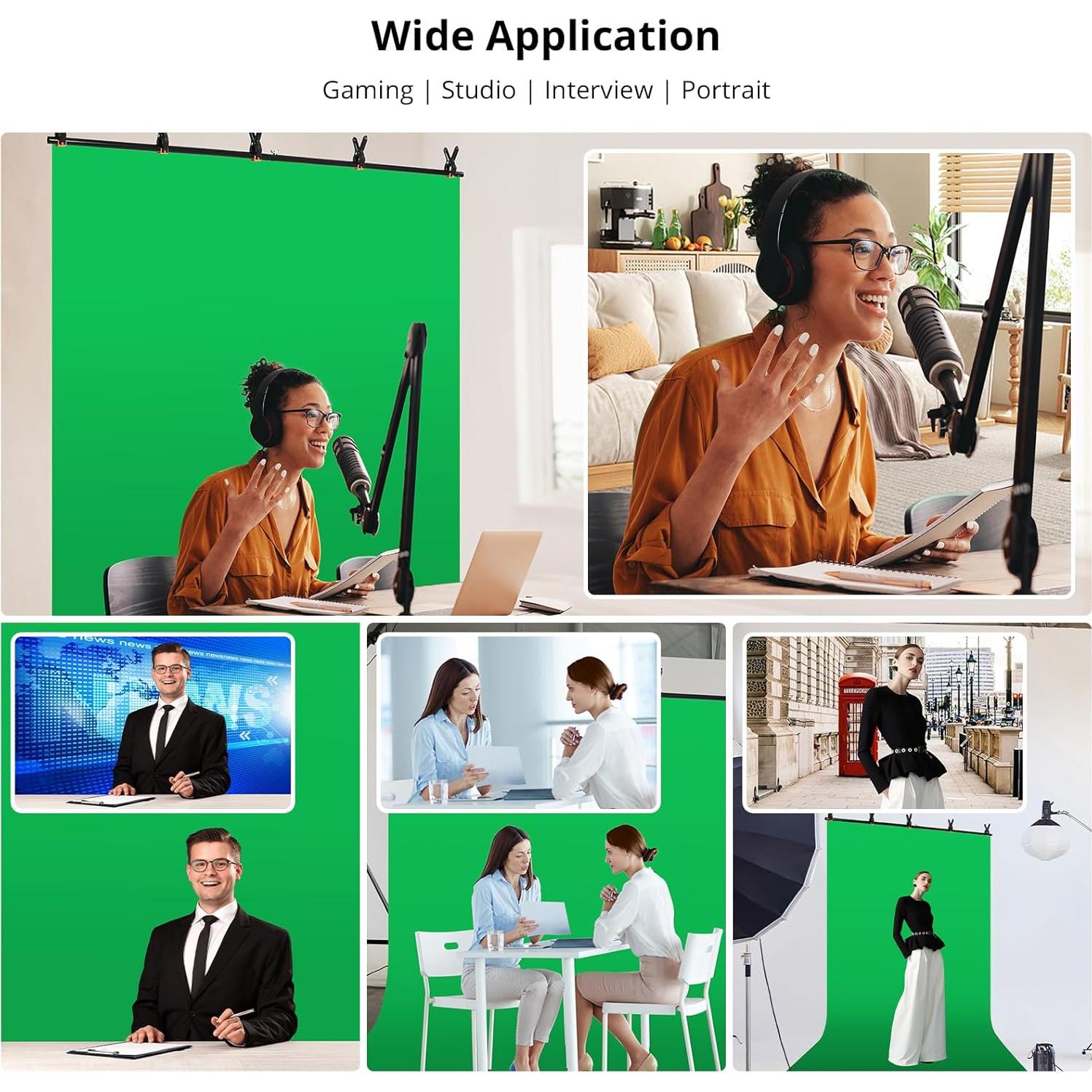 Pantalla Verde GVM 5x6.5ft con Soporte Ajustable y Clips