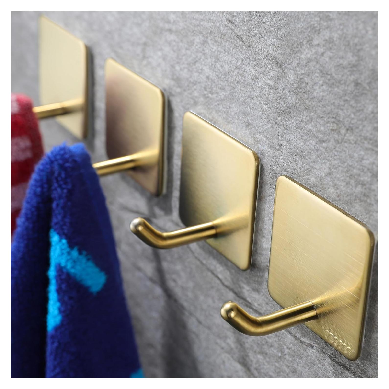 Ganchos Adhesivos Dorados YIGII para Baño 4 Paquetes 9.53 kg