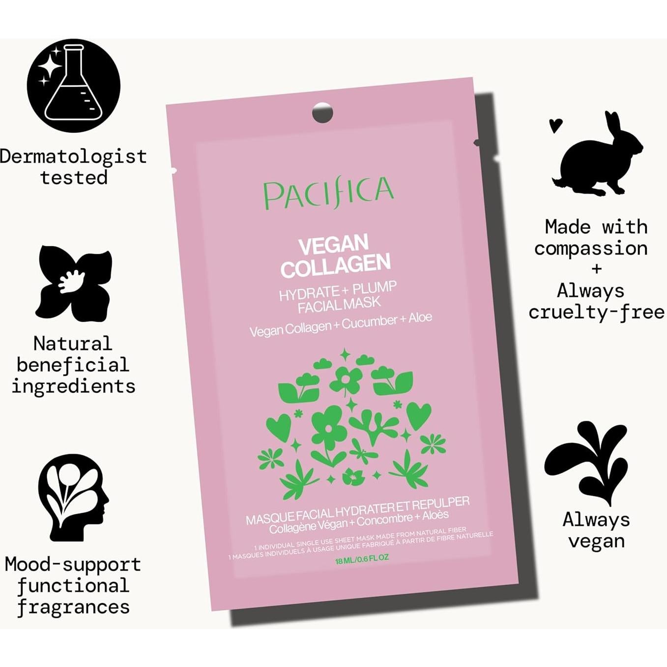 Mascarilla Facial Pacifica Colágeno Vegano Hidratante 1 Cuenta