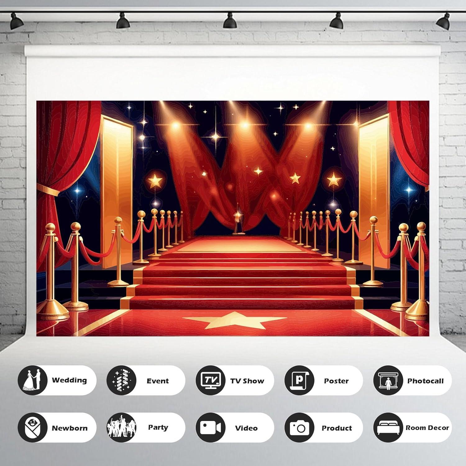 Fondo de Fotografía Vinilo 7x5ft Mitivcati Rojo Estrellas