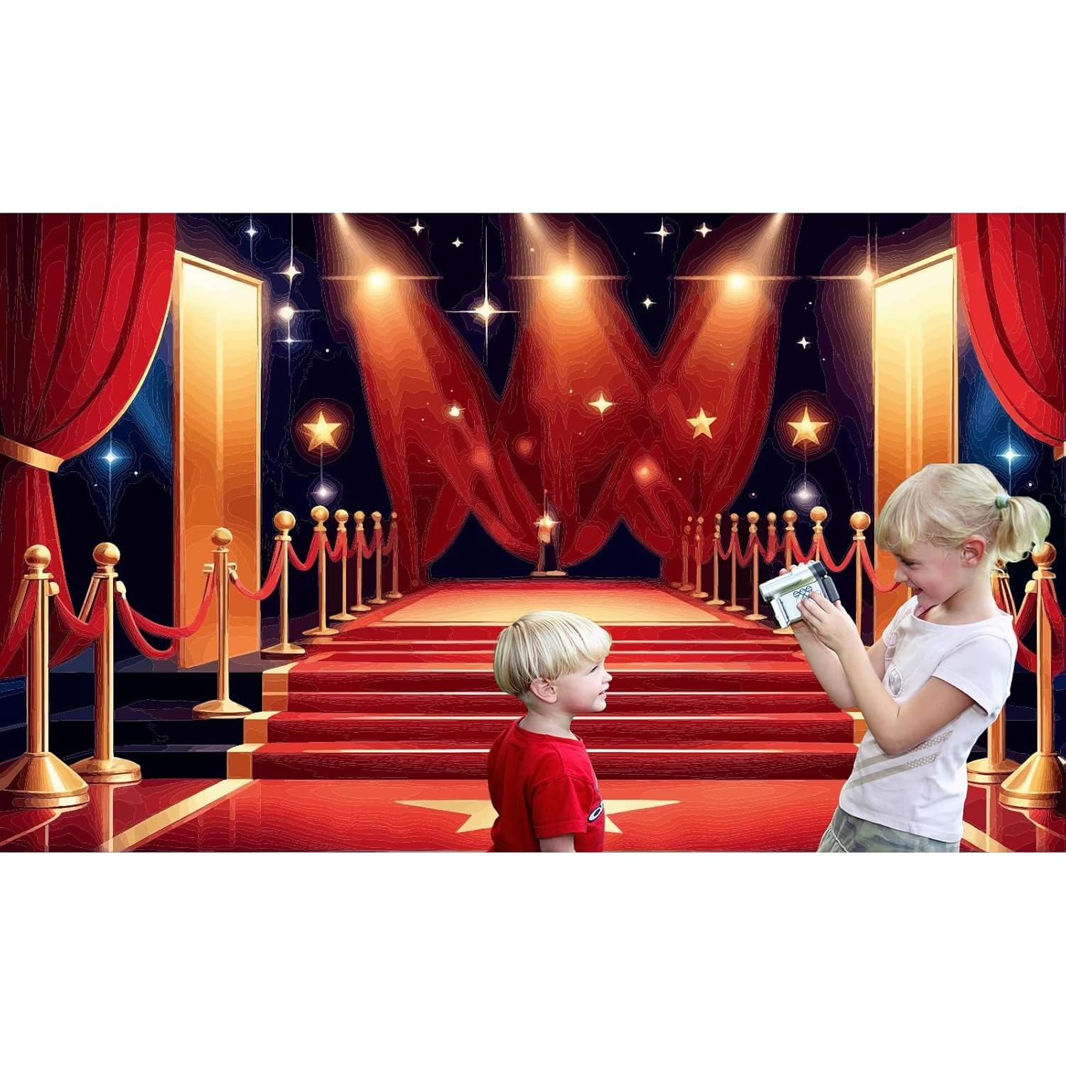 Fondo de Fotografía Vinilo 7x5ft Mitivcati Rojo Estrellas